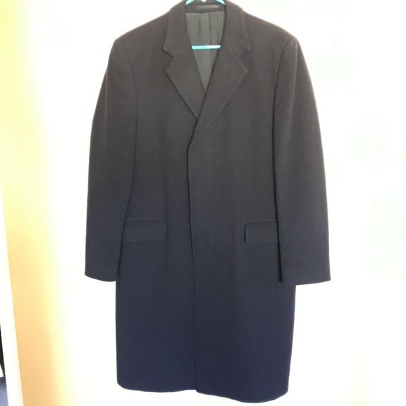 MEN VINTAGE ST MICHAEL OVERCOAT NAVY WOOL DARK BLUE SIZE 40 102 RETRO - Picture 9 of 12